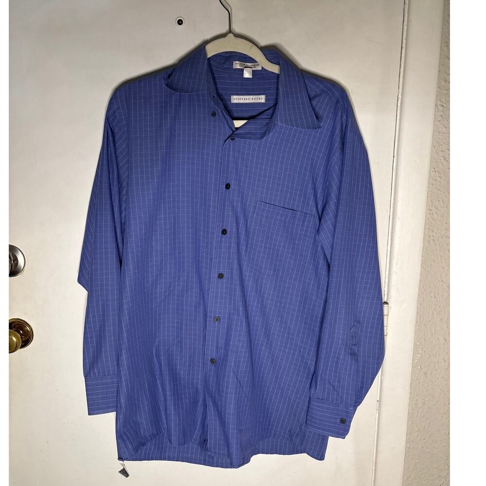 Geoffrey Beene Blue Windowpane Dress Shirt M Business Casual Holiday Preppy Work